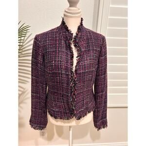 Junction West Violet Tweed-Style Blazer – Fringe Trim – Size 8
